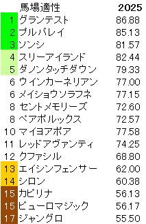 2025　シルクロードＳ　馬場適性指数